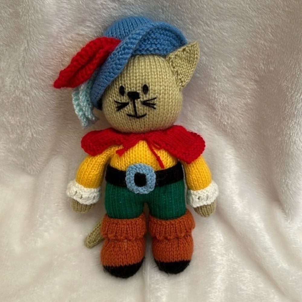 Puss In Boots Knitted Plush toy designed by Jean Greenhowe